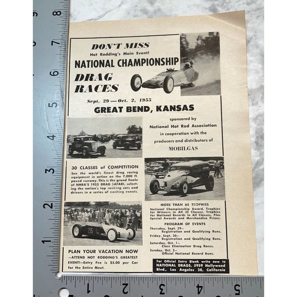Drag Racing National Championship 1955 Vintage Print Ad Great Bend KS Hot Rod - Picture 2 of 6